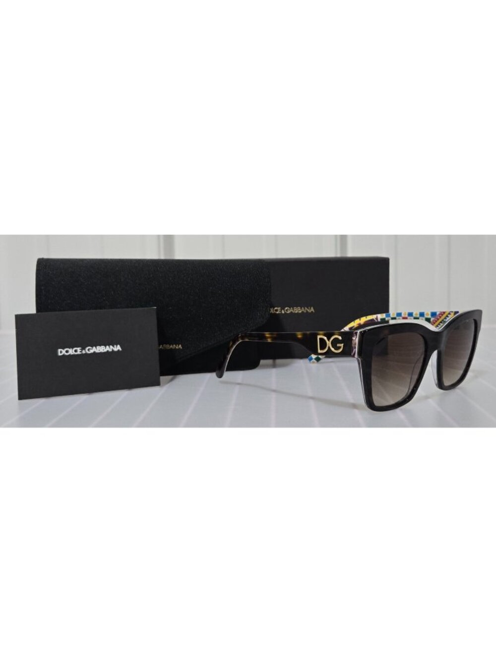 Dolce & Gabbana Havana Brown & White Barrow Square Sunglasses w/ Case & Sleeve